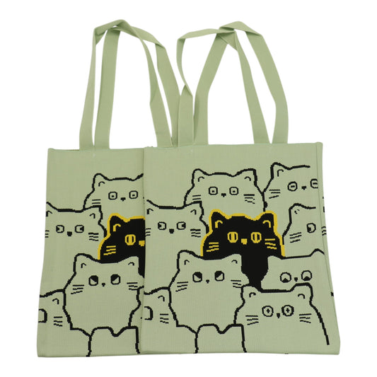 Cute Cat Pattern Knitted Tote Shoulder Bag JB6711-1! (12PC)