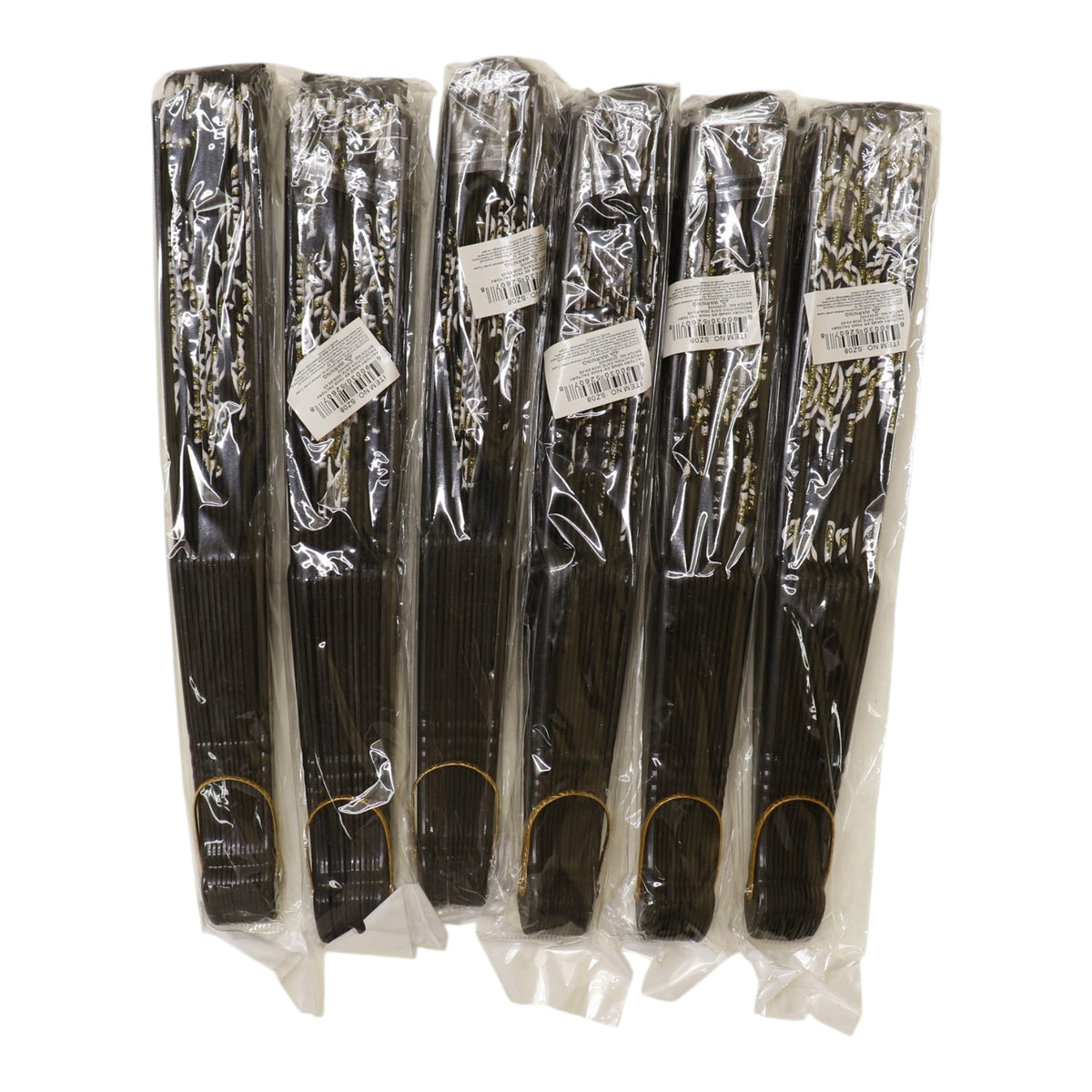 Black Floral Gold Glitter Black Frame Hand Held Folding Fan SZ08 (12PC)