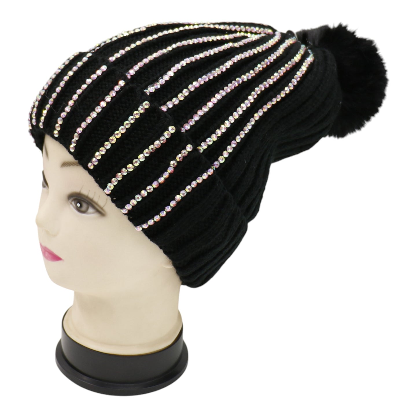 Pom Pom Rhinestone Decor Beanie H20-44. (12PC)