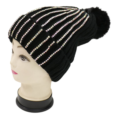 Pom Pom Rhinestone Decor Beanie H20-44. (12PC)