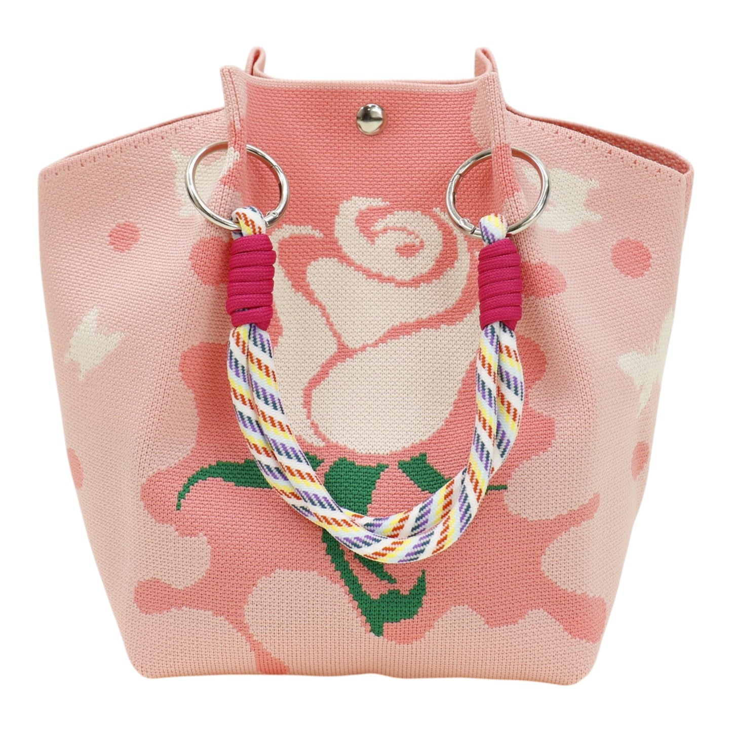 Rose Pattern Women's Knitted Bucket Bag JB6316-2 (3PC)