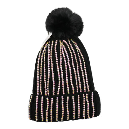 Pom Pom Rhinestone Decor Beanie H20-44. (12PC)
