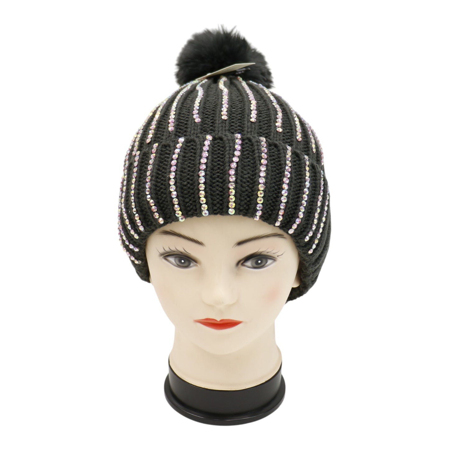 Pom Pom Rhinestone Decor Beanie H20-44. (12PC)