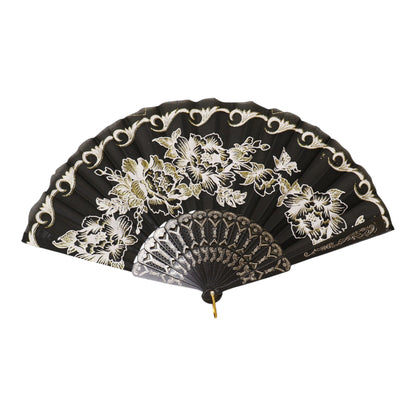 Black Floral Gold Glitter Black Frame Hand Held Folding Fan SZ08 (12PC)