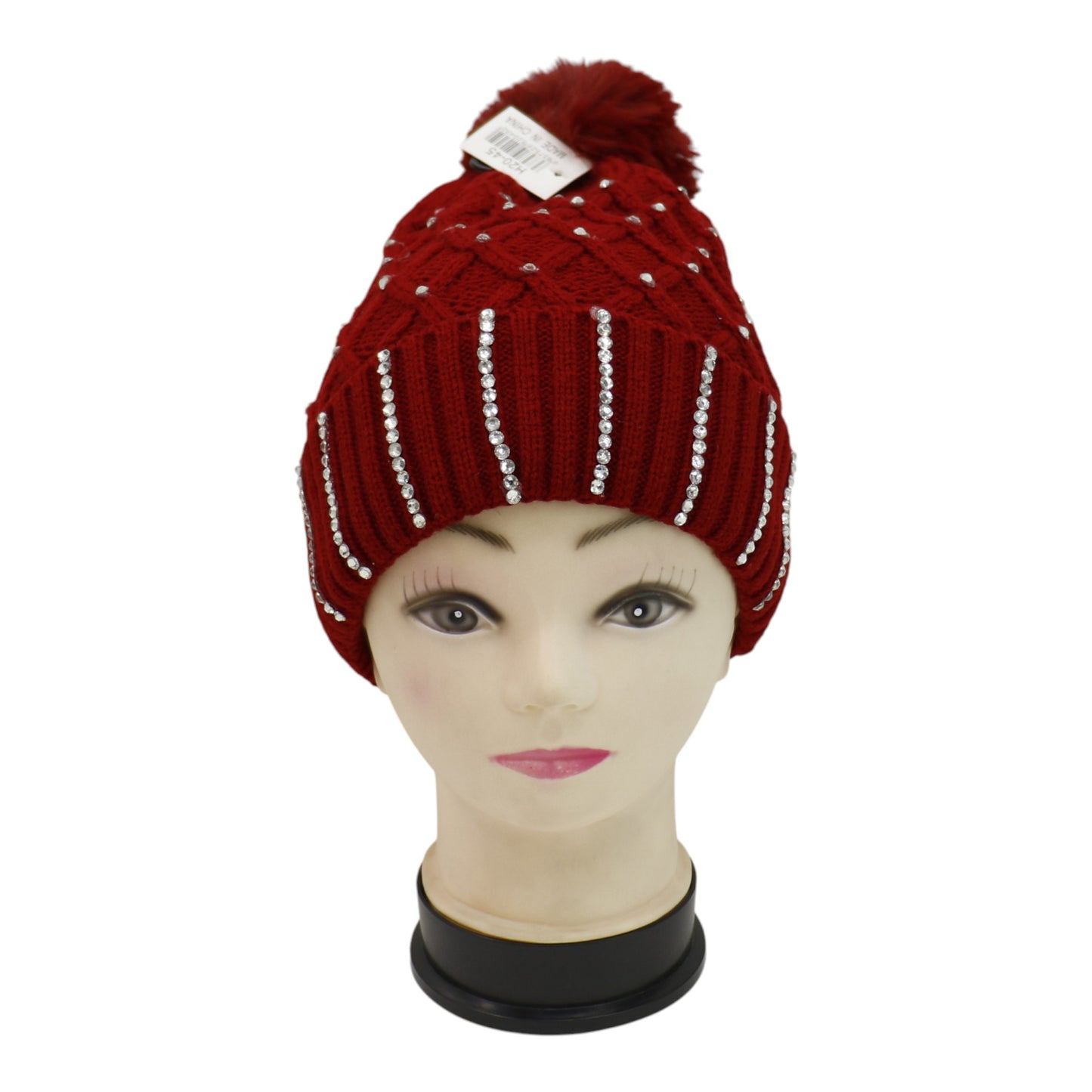 Pom Pom Rhinestone Decor Beanie H20-45. (12PC)