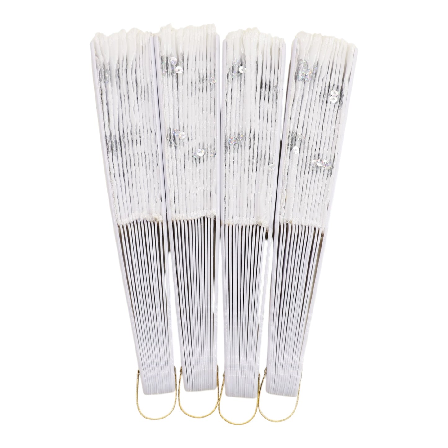 White Sequin Floral Folding Hand Fan FN2604 (12PC)