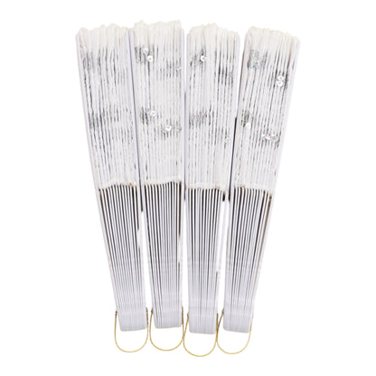 White Sequin Floral Folding Hand Fan FN2604 (12PC)
