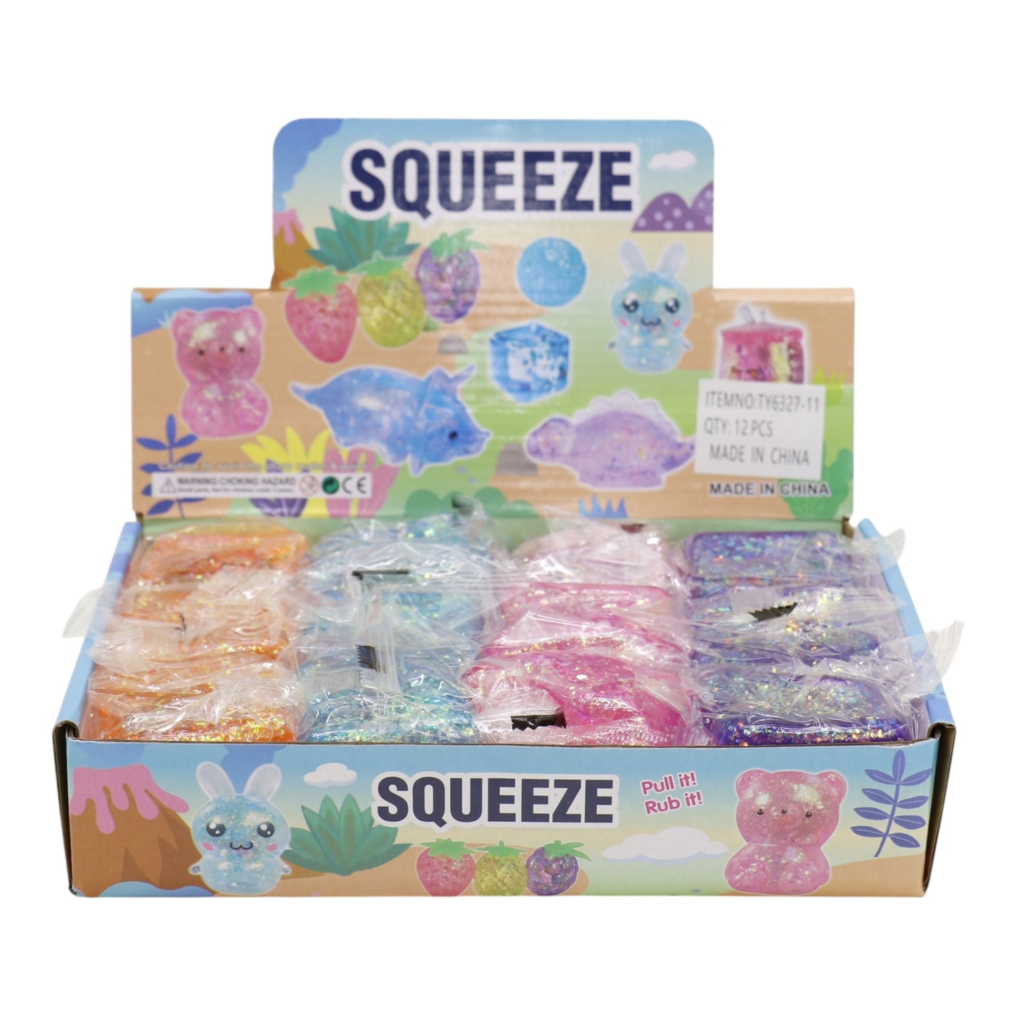 Iridescent Glitter Cube Maltose Putty Filled Squishy TY6327-11 (12PC)