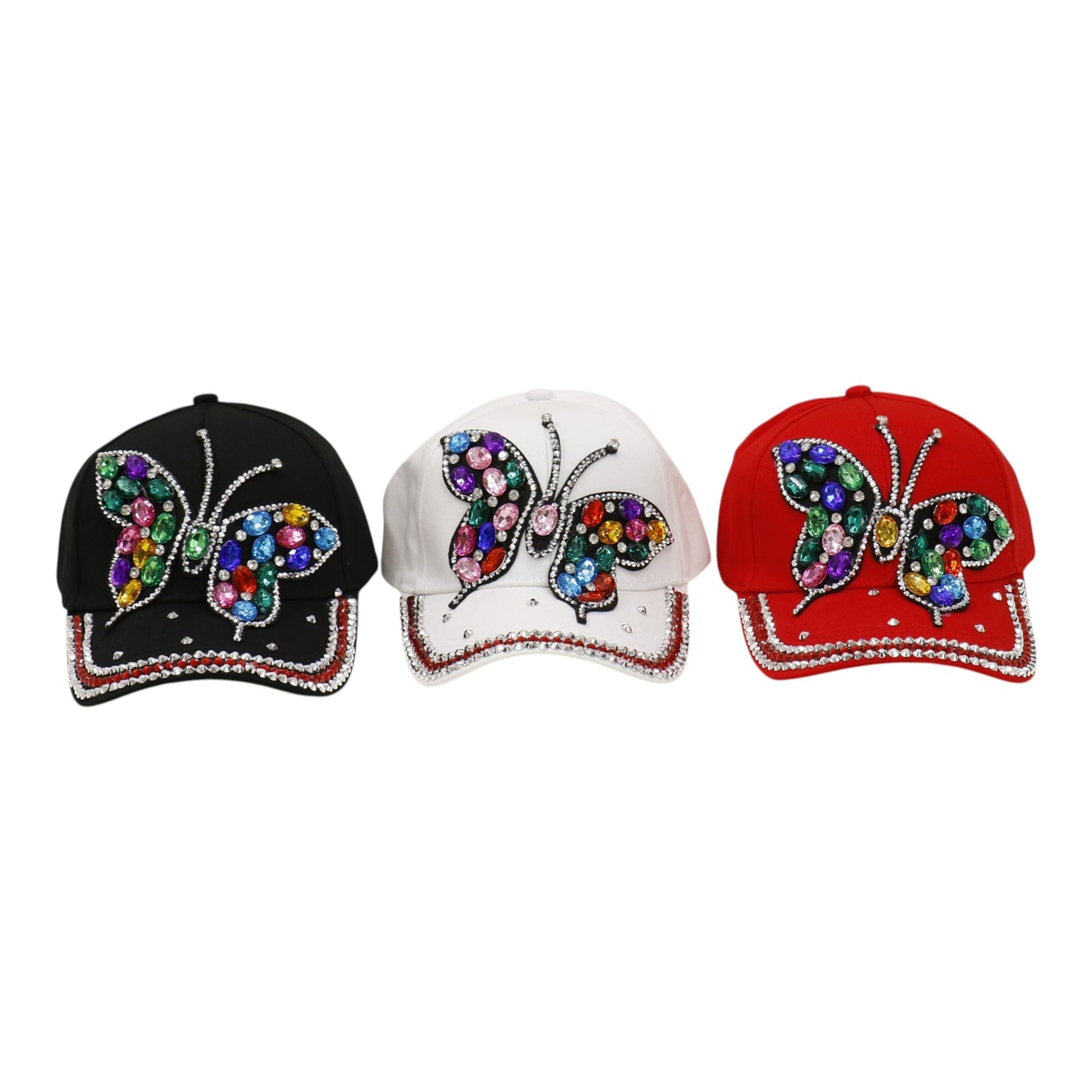 Bling Rhinestone Rainbow Butterfly Baseball Cap HA6323-32. (12PC)