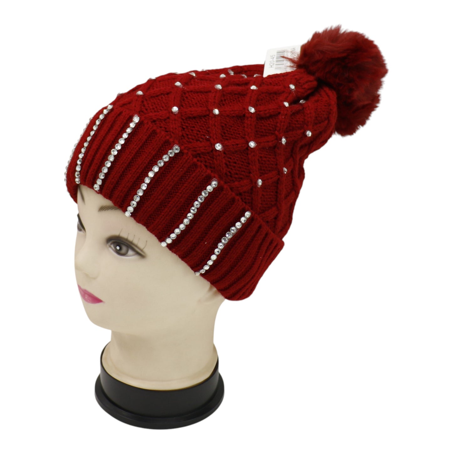 Pom Pom Rhinestone Decor Beanie H20-45. (12PC)