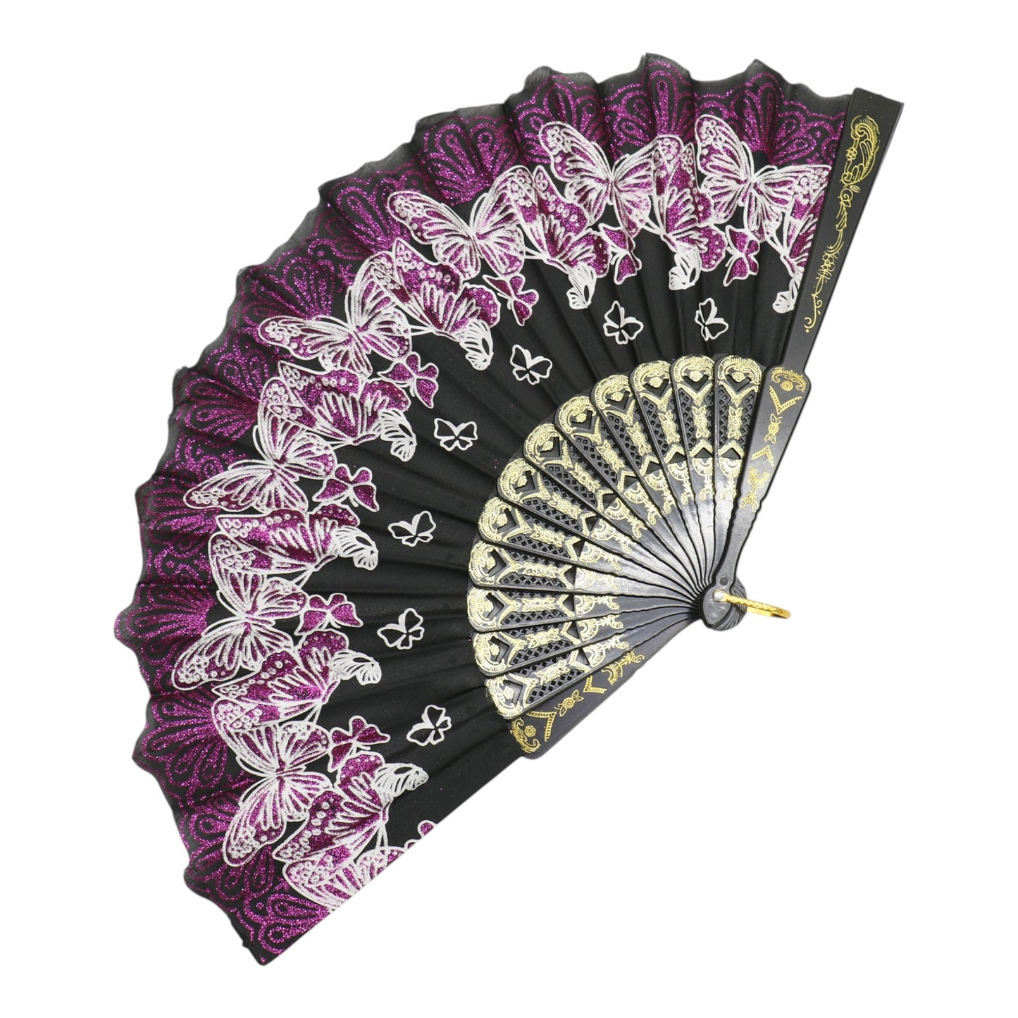 Butterfly Floral Glitter Handheld Folding Fan FNSZ09 (12PC)
