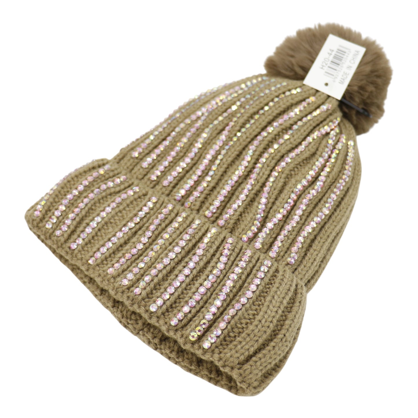 Pom Pom Rhinestone Decor Beanie H20-44. (12PC)