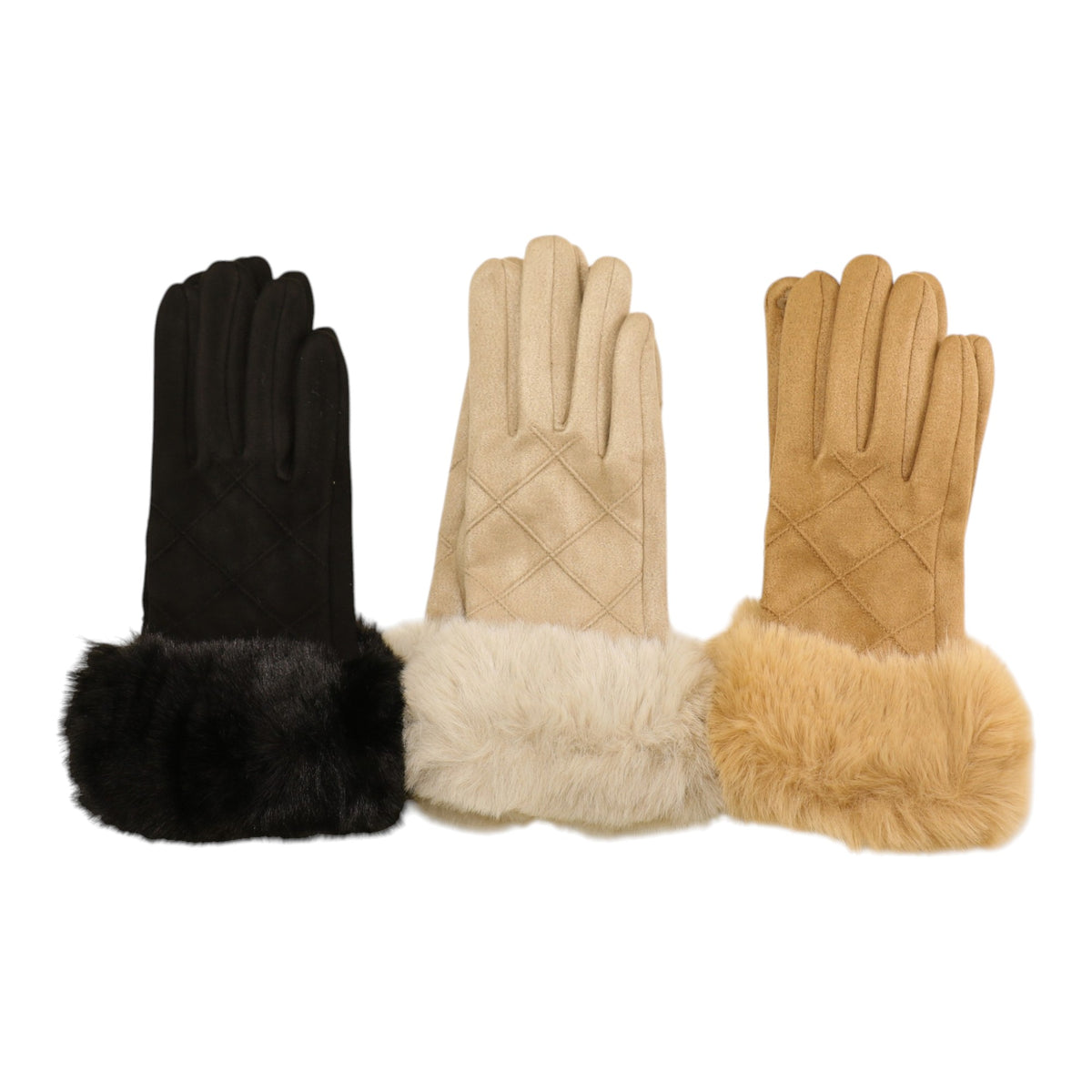 Fur Cuff Suede Texting Gloves GL6830-10 (12PAIR)