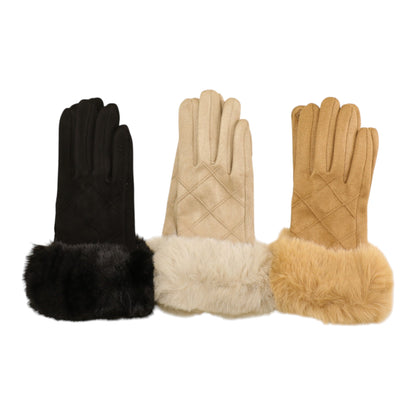 Fur Cuff Suede Texting Gloves GL6830-10 (12PAIR)
