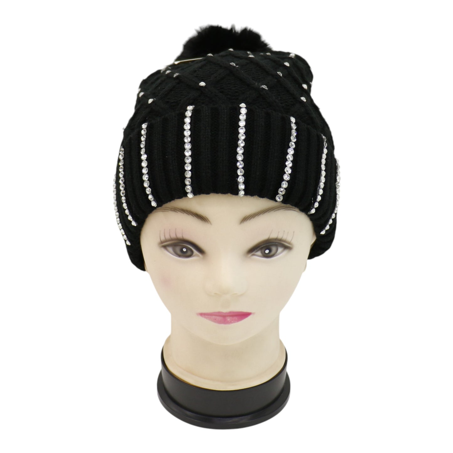 Pom Pom Rhinestone Decor Beanie H20-45. (12PC)