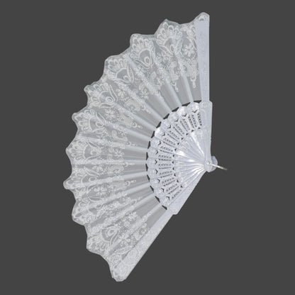 Silver Floral Glitter Hand Held Folding Fan JF6323-7 (12PC)