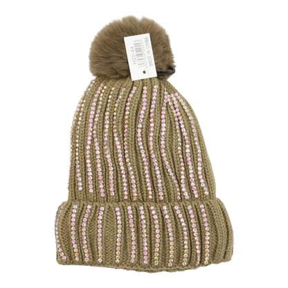 Pom Pom Rhinestone Decor Beanie H20-44. (12PC)