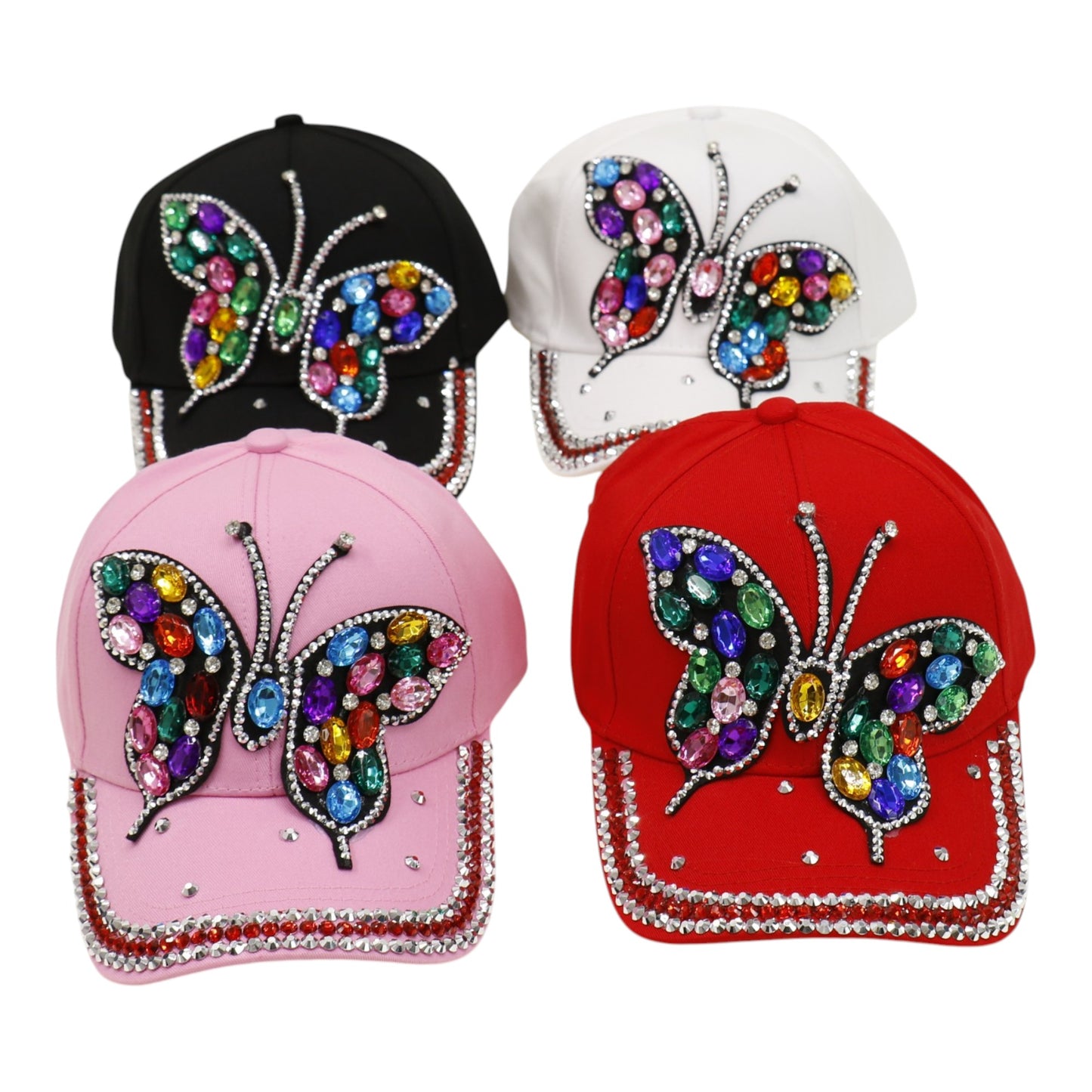 Bling Rhinestone Rainbow Butterfly Baseball Cap HA6323-32. (12PC)