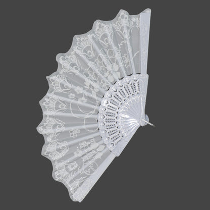 Silver Floral Glitter Hand Held Folding Fan JF6323-7 (12PC)