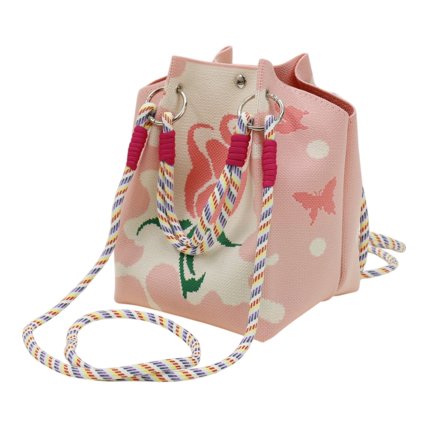 Rose Pattern Women's Knitted Bucket Bag JB6316-2 (3PC)