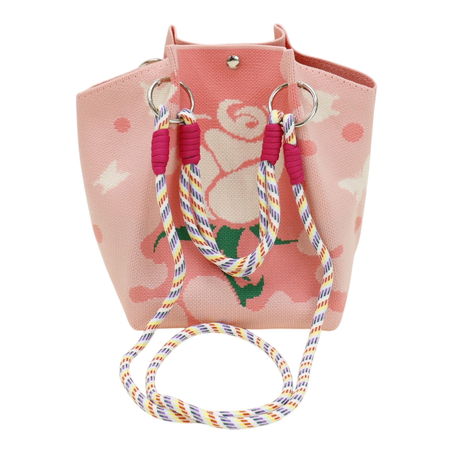 Rose Pattern Women's Knitted Bucket Bag JB6316-2 (3PC)