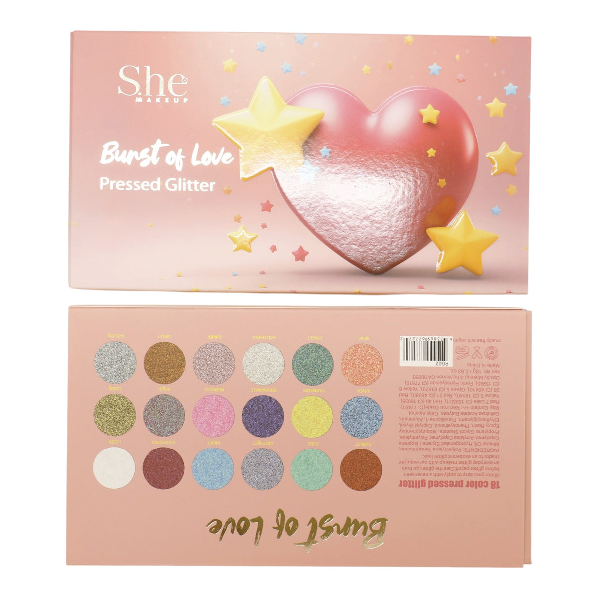S. He 18 Color Pressed Glitter Palette PG02 (6PK)