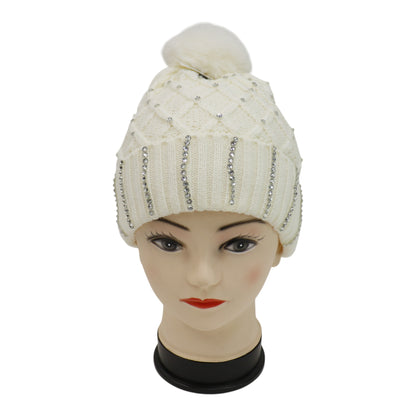 Pom Pom Rhinestone Decor Beanie H20-45. (12PC)