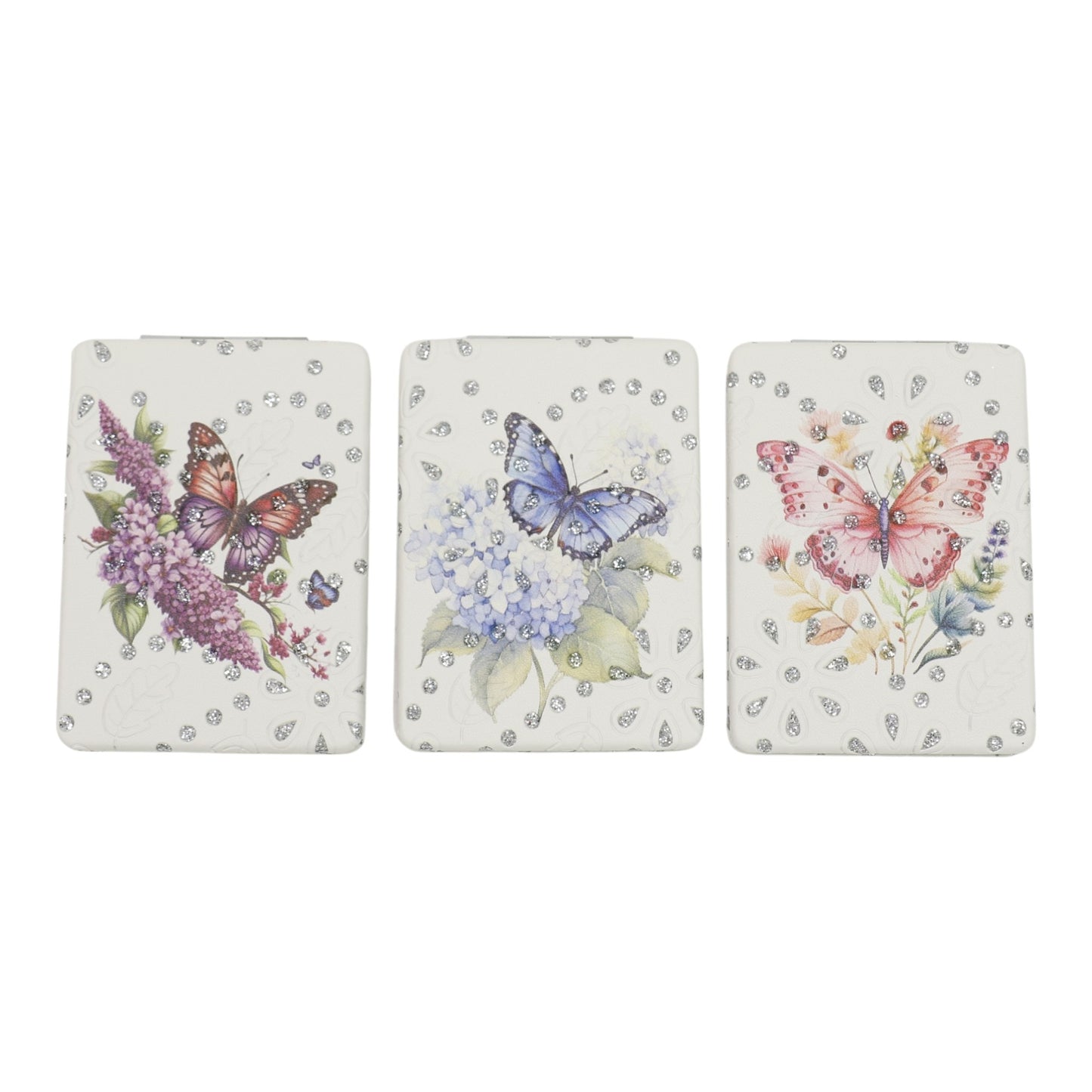 Butterfly Floral Rectangular Glitter Compact Makeup Mirror JM6423-16 (12PC)