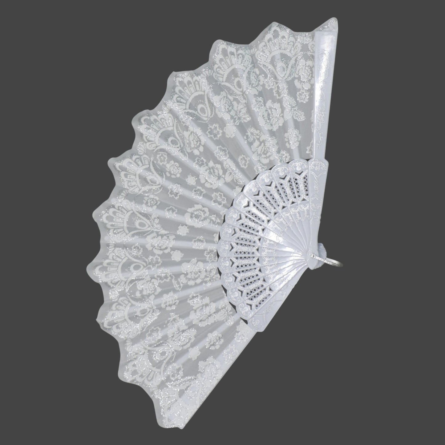 Silver Floral Glitter Hand Held Folding Fan JF6323-7 (12PC)