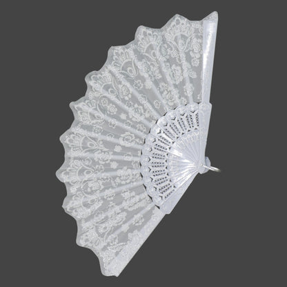 Silver Floral Glitter Hand Held Folding Fan JF6323-7 (12PC)
