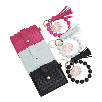 Silicone Bracelet with Multi Color Leather Wallet Tassel JB6126-22 12PC)