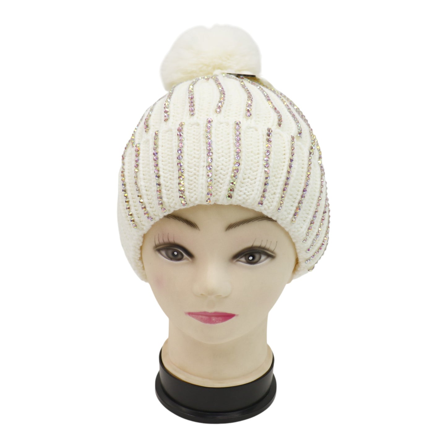 Pom Pom Rhinestone Decor Beanie H20-44. (12PC)