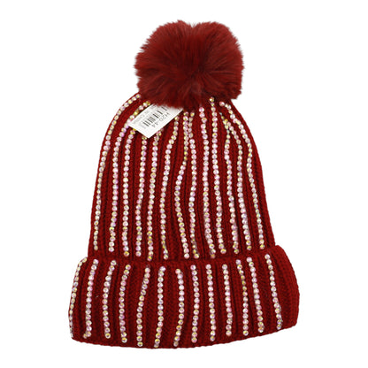 Pom Pom Rhinestone Decor Beanie H20-44. (12PC)