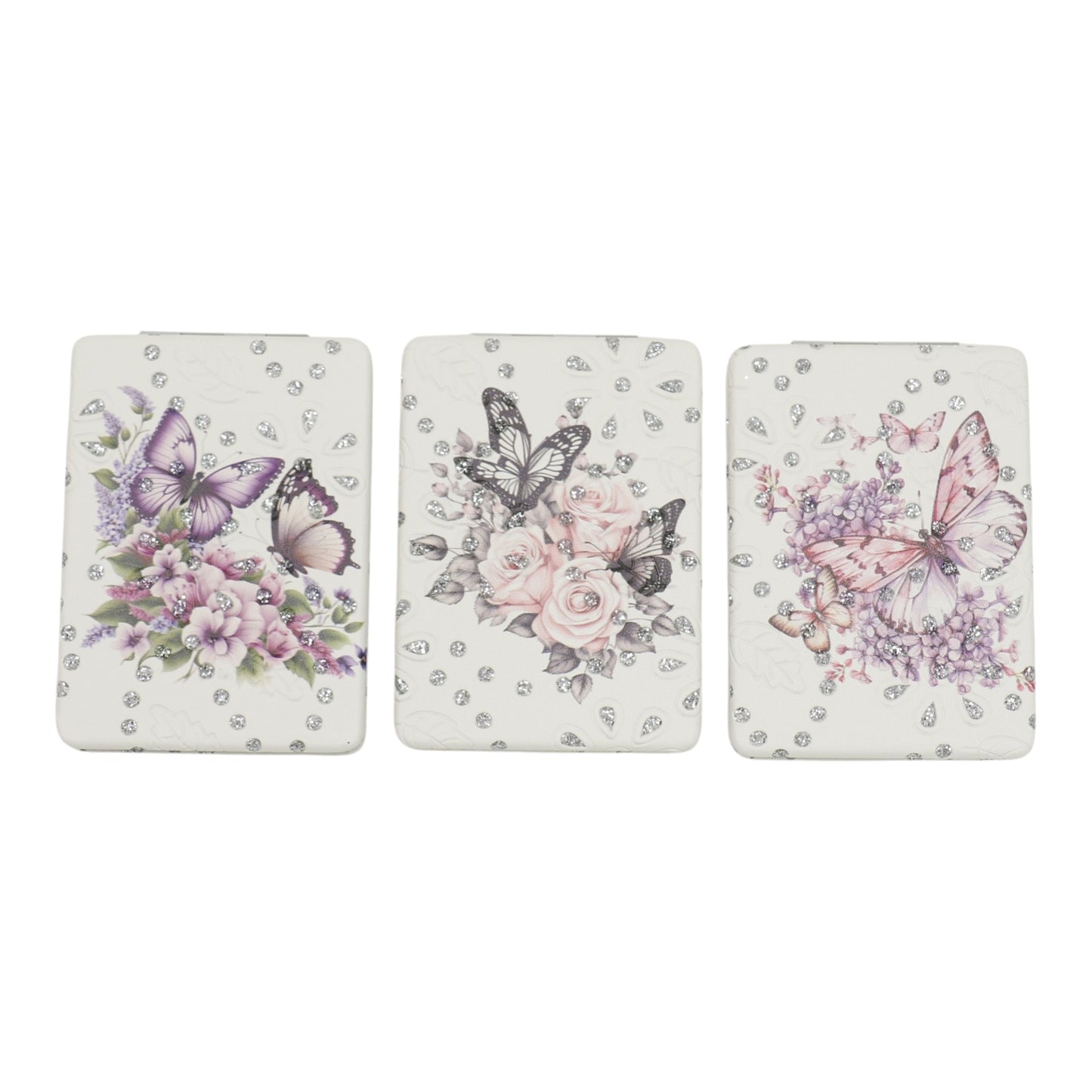 Butterfly Floral Rectangular Glitter Compact Makeup Mirror JM6423-16 (12PC)