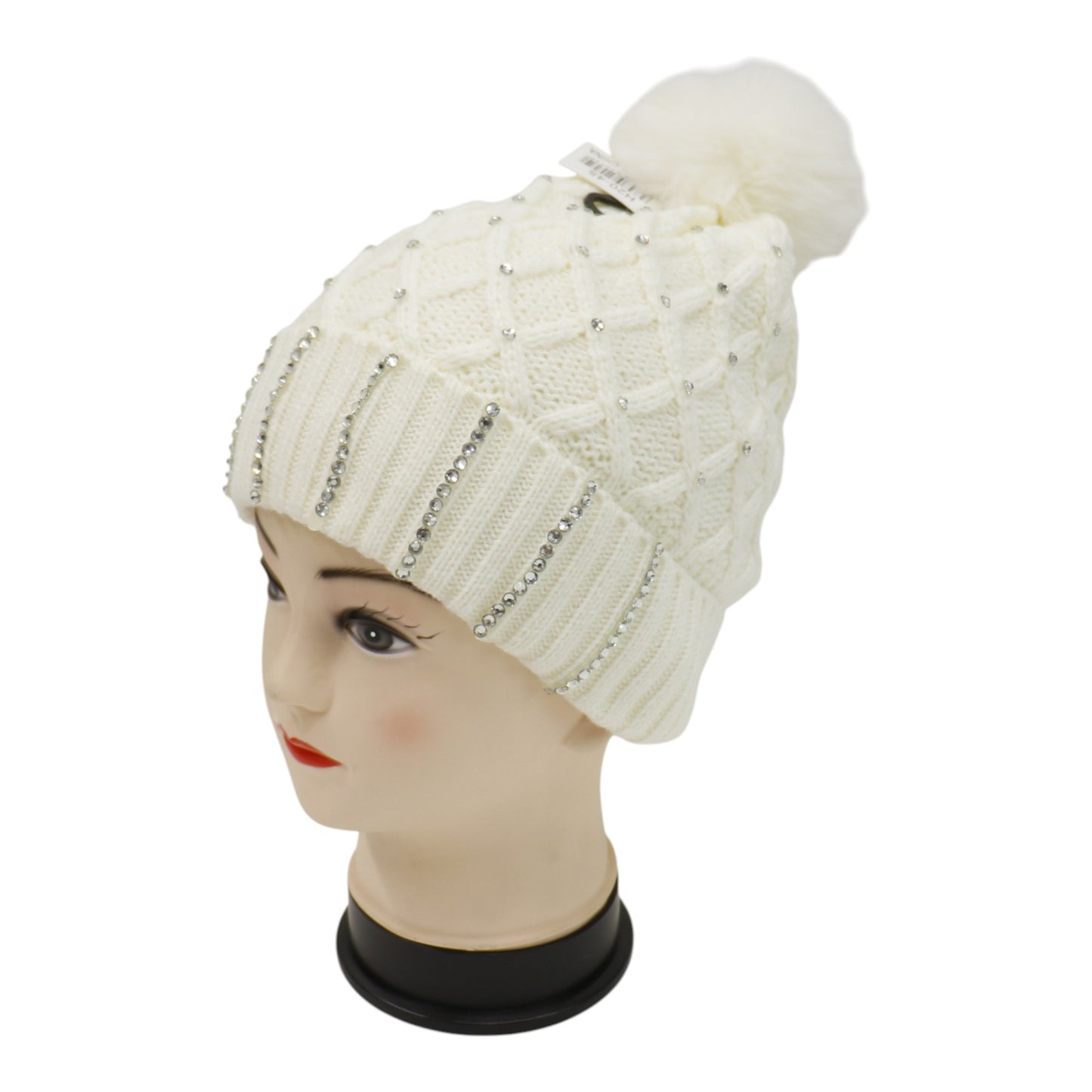Pom Pom Rhinestone Decor Beanie H20-45. (12PC)