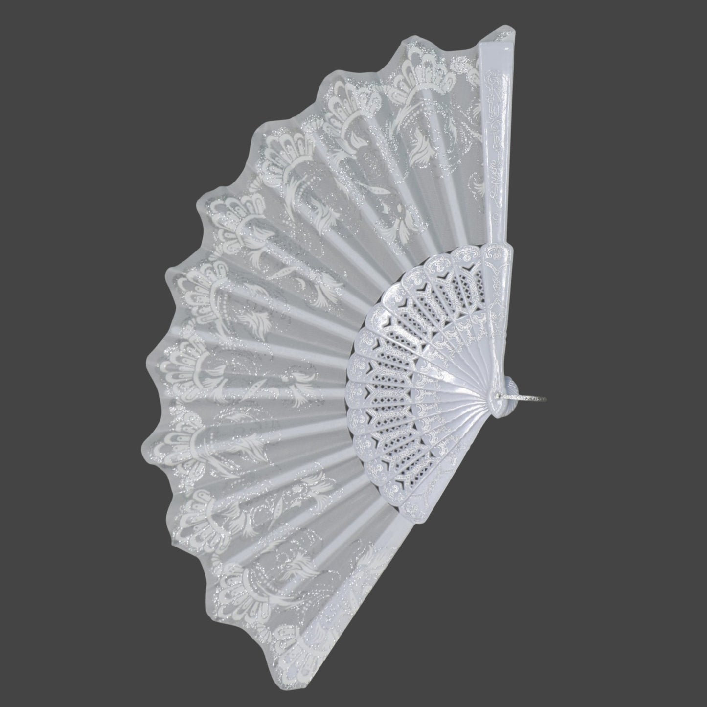 Silver Floral Glitter Hand Held Folding Fan JF6323-7 (12PC)