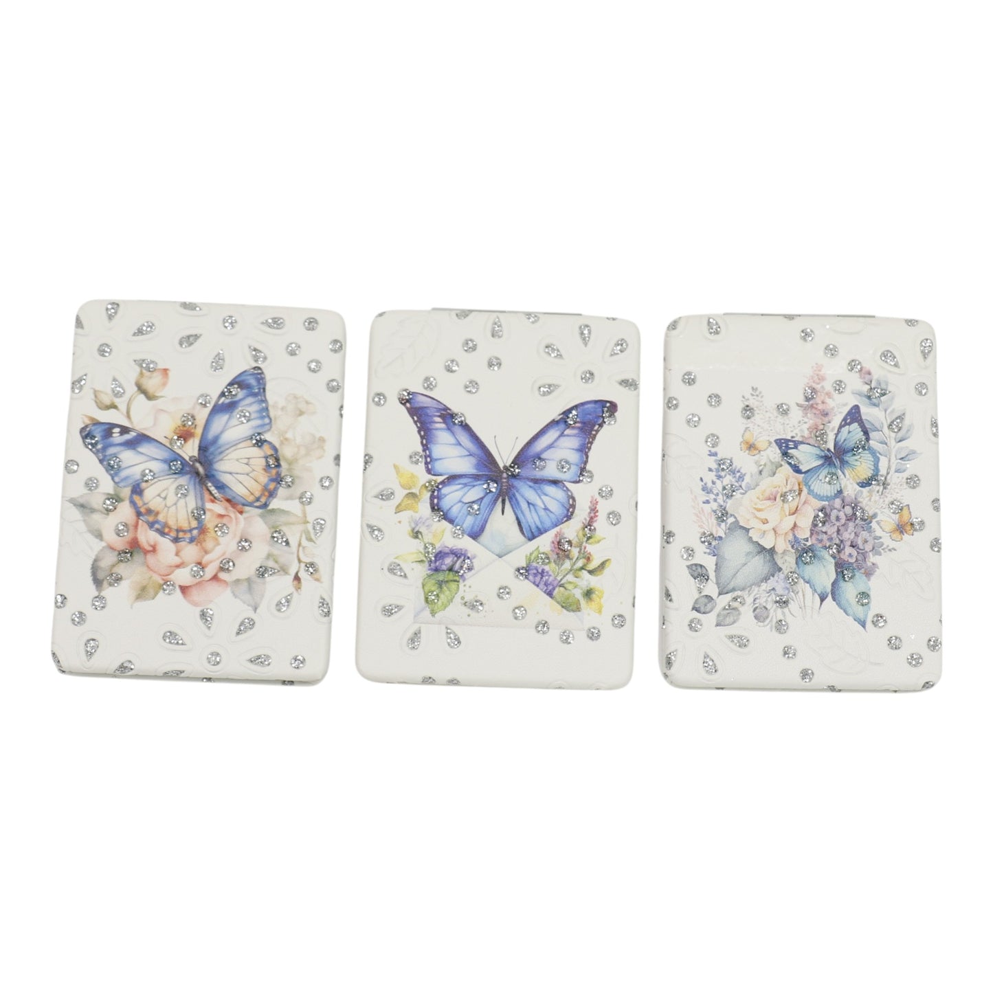 Butterfly Floral Rectangular Glitter Compact Makeup Mirror JM6423-16 (12PC)