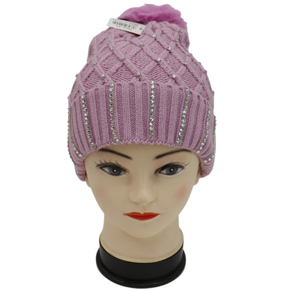 Pom Pom Rhinestone Decor Beanie H20-45. (12PC)