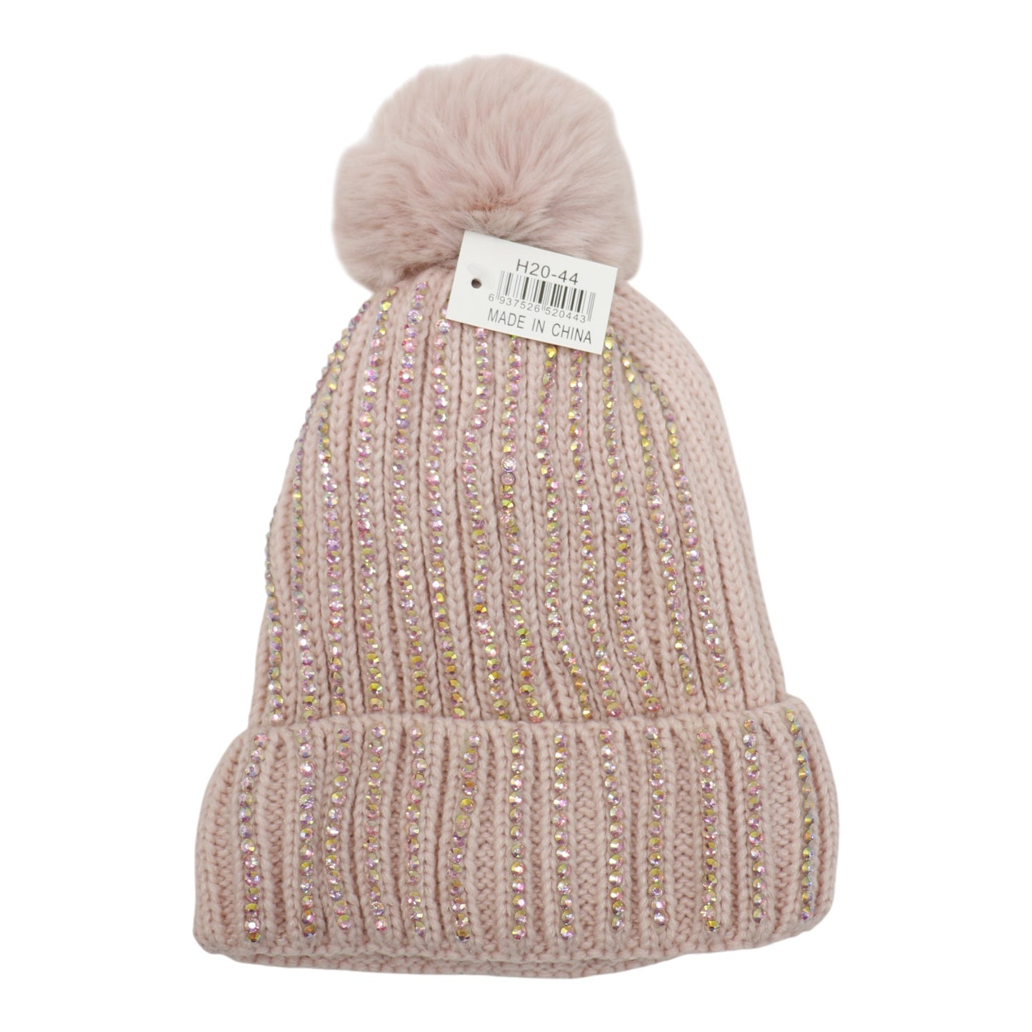 Pom Pom Rhinestone Decor Beanie H20-44. (12PC)
