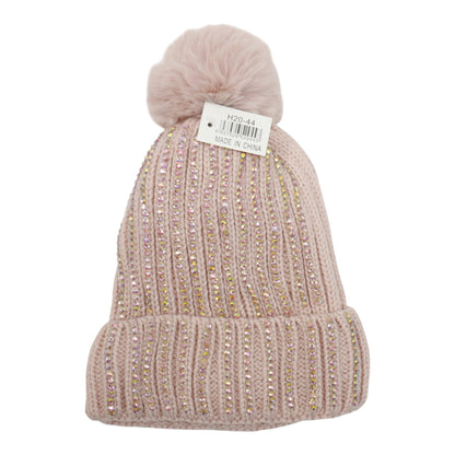 Pom Pom Rhinestone Decor Beanie H20-44. (12PC)