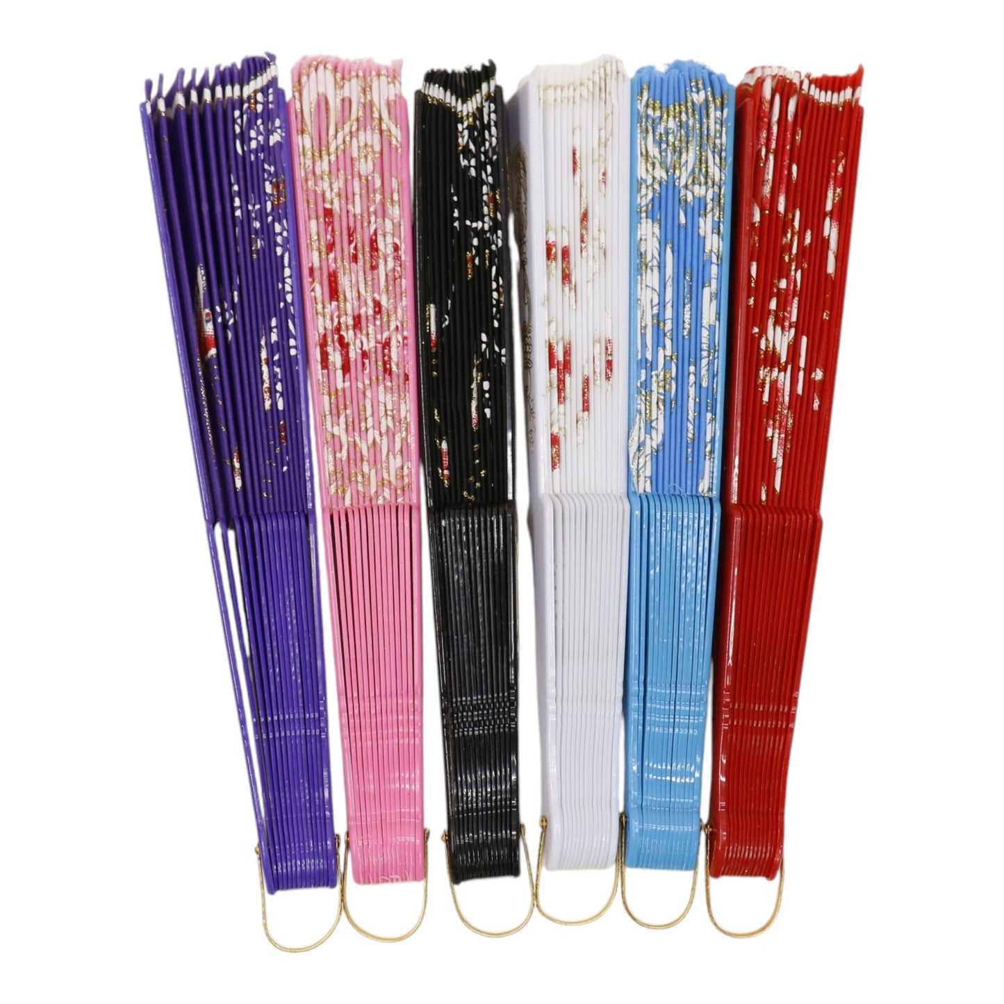 Butterfly Floral Gold Glitter Colorful Hand Held Folding Fan JF6323-6 (12PC)