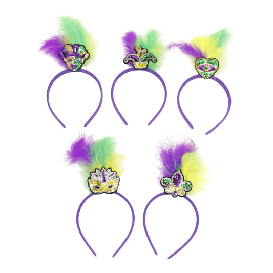 Mardi Gras Party Sequin Feather Headband SS51109-12. (12PC)