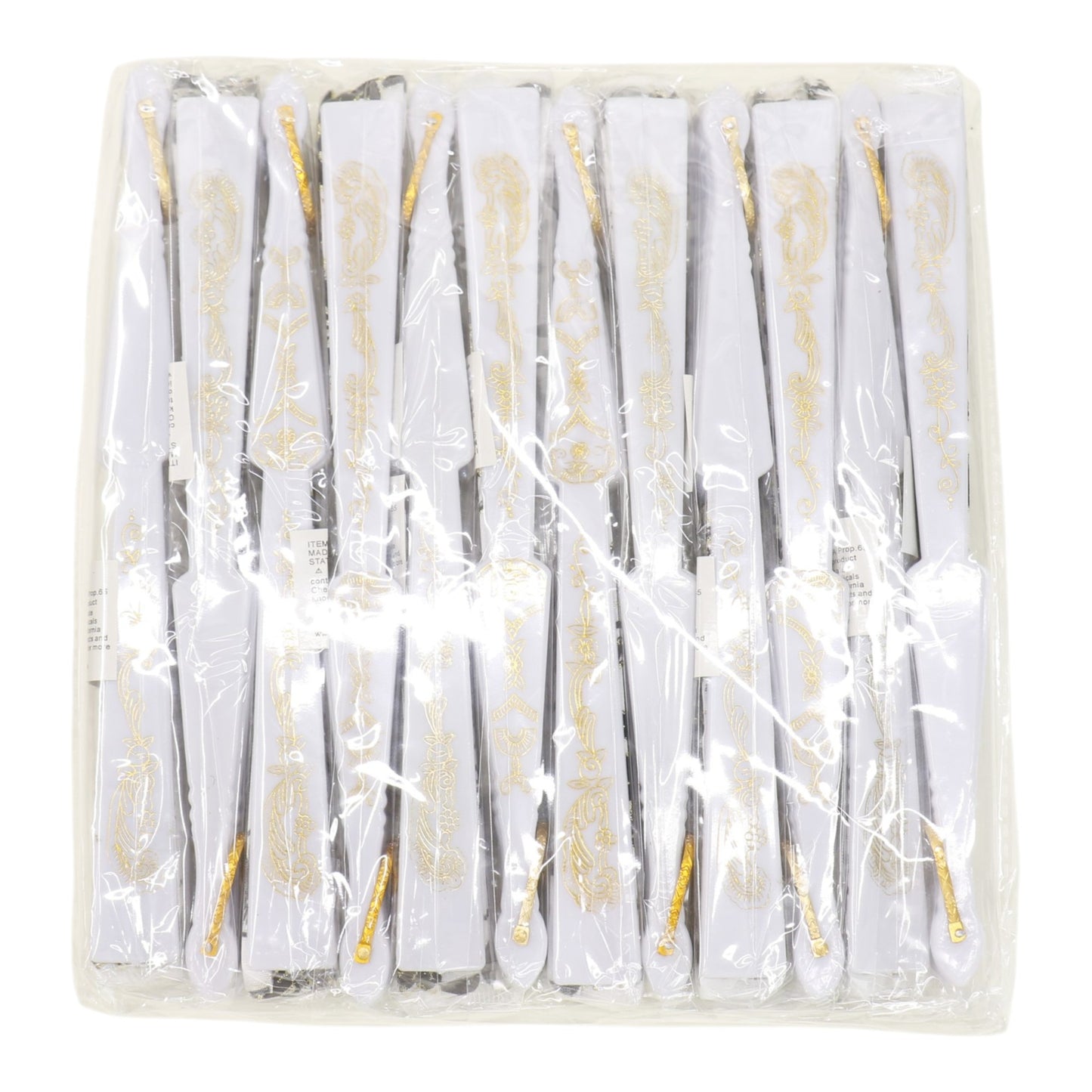 Black Floral Gold Glitter White Frame Hand Held Folding Fan JF6323-3 (12PC)