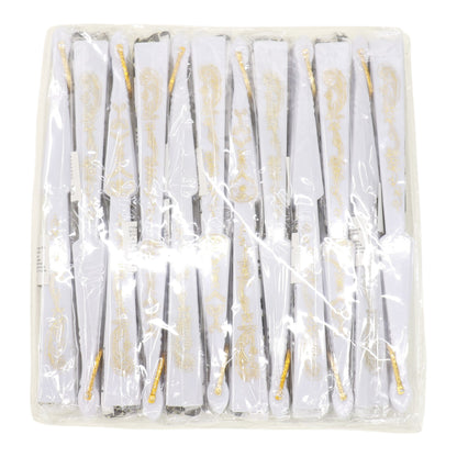 Black Floral Gold Glitter White Frame Hand Held Folding Fan JF6323-3 (12PC)
