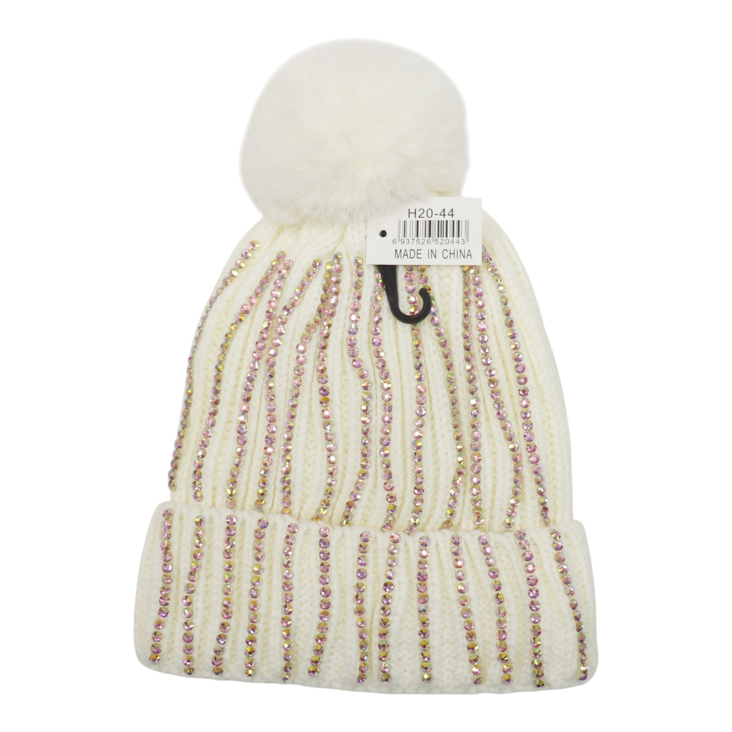Pom Pom Rhinestone Decor Beanie H20-44. (12PC)