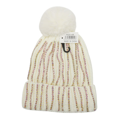 Pom Pom Rhinestone Decor Beanie H20-44. (12PC)
