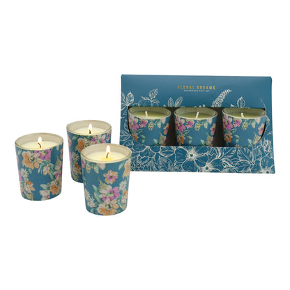 Floral dreams Glass Jar Candle Gift Set with Triangle Box SS51016-32 (3Pack)