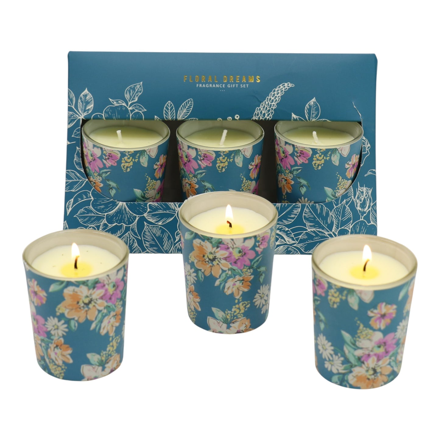 Floral dreams Glass Jar Candle Gift Set with Triangle Box SS51016-32 (3Pack)