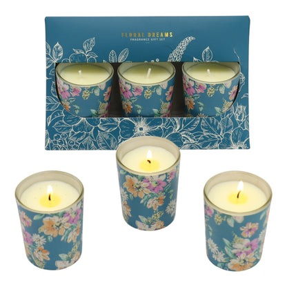 Floral dreams Glass Jar Candle Gift Set with Triangle Box SS51016-32 (3Pack)