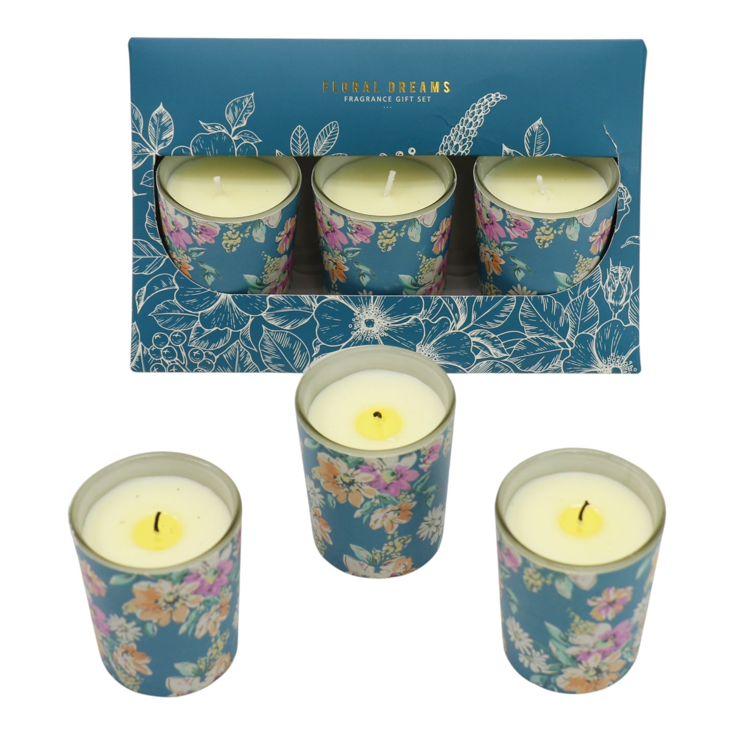 Floral dreams Glass Jar Candle Gift Set with Triangle Box SS51016-32 (3Pack)